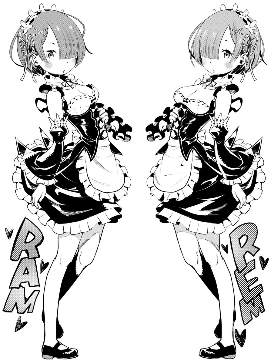 masayasuf's tweet photo. 今日の過去絵は、ラムとレムです。 https://t.co/eJbvDKhgbQ