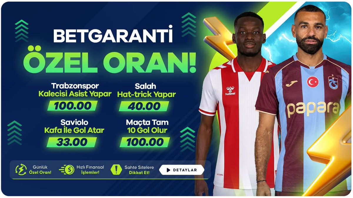 btgarantisocial's tweet photo. 🚨 Özel Oranımız!

🧤Trabzonspor → Kalecisi Asist Yapar!
👑Salah → Hat-trick Yapar!
🎯Saviolo → Kafa ile Gol Atar!
🔥 Maçta → Tam 10 Gol Olur!
💣Futbolun en çılgın senaryoları, dev oranlarla!

✅ Güncel adres: https://t.co/GmtldwPse0

#Trabzonspor #Salah https://t.co/s7xJ931Dhq