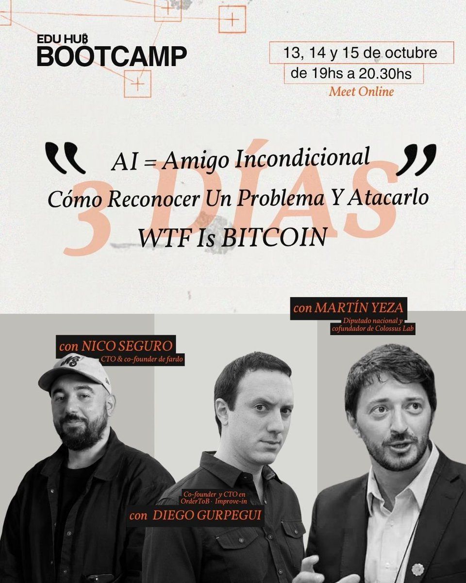 diegogurpegui's tweet photo. Si estás en la facu y sos estudiante, este año @labitconf tiene el EDU HUB, y una hackaton esperando.

Y para ir precalentando, la semana que viene me sumo a @SeguroNiko y @martinyeza a hablar ¿de qué?
De qué carajo es Bitcoin, por supuesto.

💬👇 msg y paso link para sumarse. https://t.co/zsq8LpOQqr