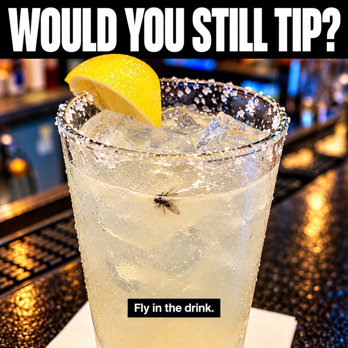 GuntherEagleman's tweet photo. I’m a big believer in tipping for good service, but let’s be real.

If you found a fly floating in your drink, would you still leave a good tip?

I’m curious how everybody handles this one. https://t.co/D2lAAMkhID