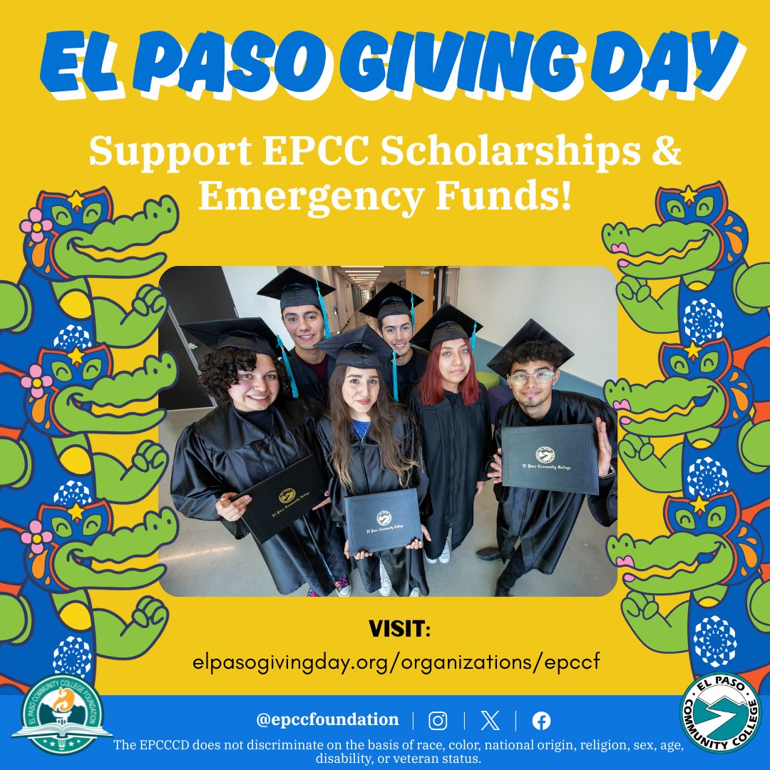 EPCCFoundation's tweet photo. Small gifts, life-changing impact. Support EPCC Scholarships & Emergency Funds today!
@EPCCNews
#ElPasoGivingDay #EPCCFoundation #EPCC #TejanoPride #SupportHigherEd #ElPasoGives #BorderlandStrong #CommunityCollege https://t.co/bPFhA6HMhK