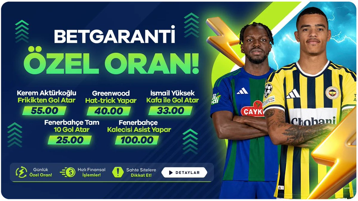 btgarantisocial's tweet photo. 💛 Özel Oranımız!

⚽ Kerem Aktürkoğlu → Frikikten Gol Atar
🎩 Greenwood → Hat-trick Yapar
🤯 İsmail Yüksek → Kafa ile Gol Atar
🚀 Fenerbahçe → Tam 10 Gol Atar!
🧤 Fenerbahçe Kalecisi → Asist Yapar!

✅ Güncel adres: https://t.co/GmtldwPse0

#Fenerbahçe #KeremAktürkoğlu https://t.co/HlXp92de5S