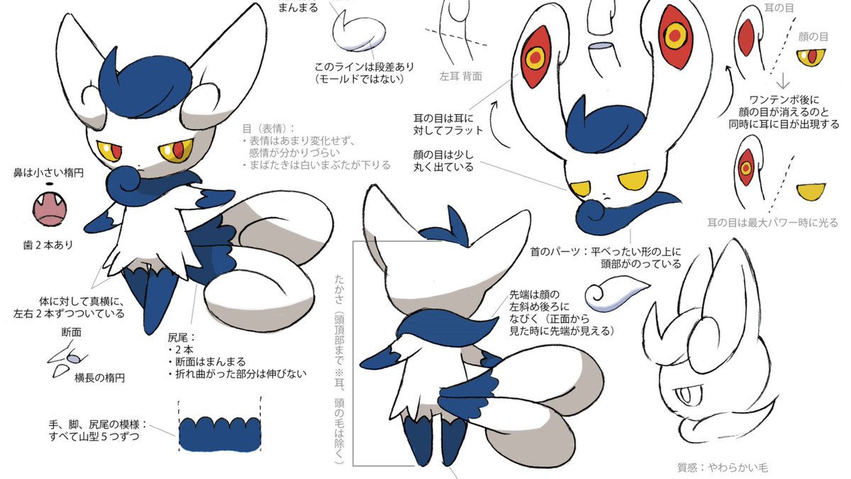 UltraNyasu's tweet photo. Espurr's evolution into Meowstic is one of the best Pokémon evolutions in design.
Its fur thrusts evolve into a concrete shape, its ears lengthen and its tail splits in two - a reference to the mutation of a cat into a nekomata. https://t.co/8wS5UNAtfl