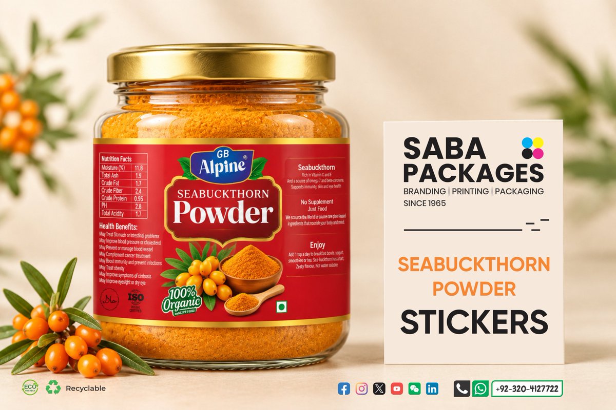 sabapackages's tweet photo. Quality Printed Stickers for a well-known brand's products Cherry Jam & Seabuckthron Powder.
#foodpackaging
#packaging
#printing
#sticker
#boxes
#goviral
#superpost https://t.co/rHIvKxMuoe