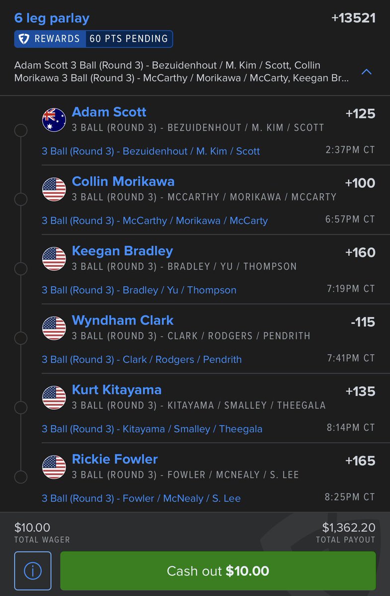REVERSEJINXPIX's tweet photo. #BaycurrentClassic #PGATour 3-Ball on @thewinn1ngedge ⛳️
⏰STARTS IN 1 HOUR⏰
$10—>$1,300💣
🏌️♂️Rickie Fowler
🏌️♂️Collin Morikawa
🏌️♂️Wyndham Clark
🏌️♂️Keegan Bradley
🏌️♂️Kurt Kitayama
🏌️♂️Adam Scott
Let’s. Bread. 🍞 https://t.co/xqWxB9V5vR