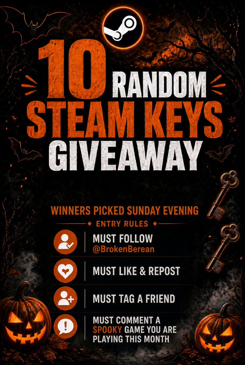 BrokenBerean's tweet photo. 🎁 Random Steam Key Giveaway 🎁

10 Winners in this Giveaway #FreeGame #GamingCommunity #GiveawayAlert #PCGaming #FreeGames #SteamGiveaway #SteamKey #Steam #giveaways

Follow all steps in the image to be registered to win!
Winners picked the evening of October 11th. https://t.co/fLGxiustcF