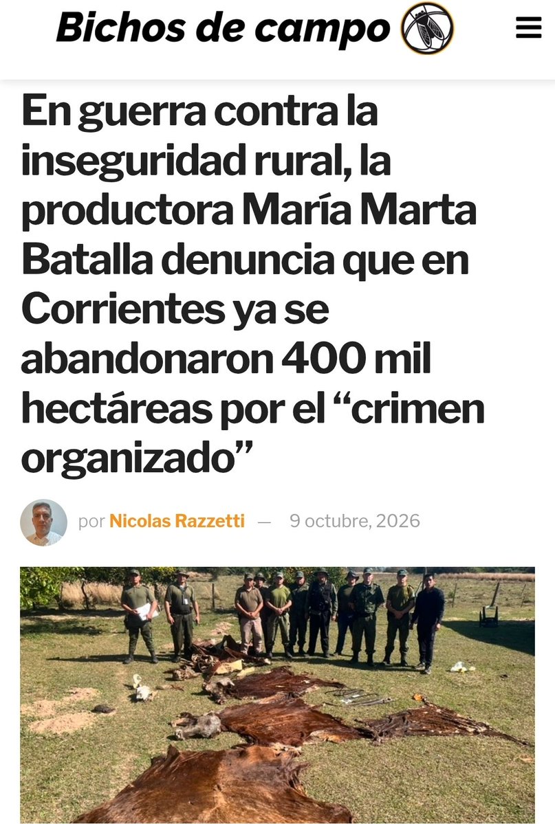 BiondiniCesar's tweet photo. Denuncian que en Corrientes las zonas rurales están siendo atacadas por bandas criminales muy bien organizadas que están expulsando a los productores. 400.000 hectáreas ya fueron abandonadas por la inseguridad.
No hay policías ni Poder Judicial presentes, es tierra de nadie.
Así también se pierde soberanía.
