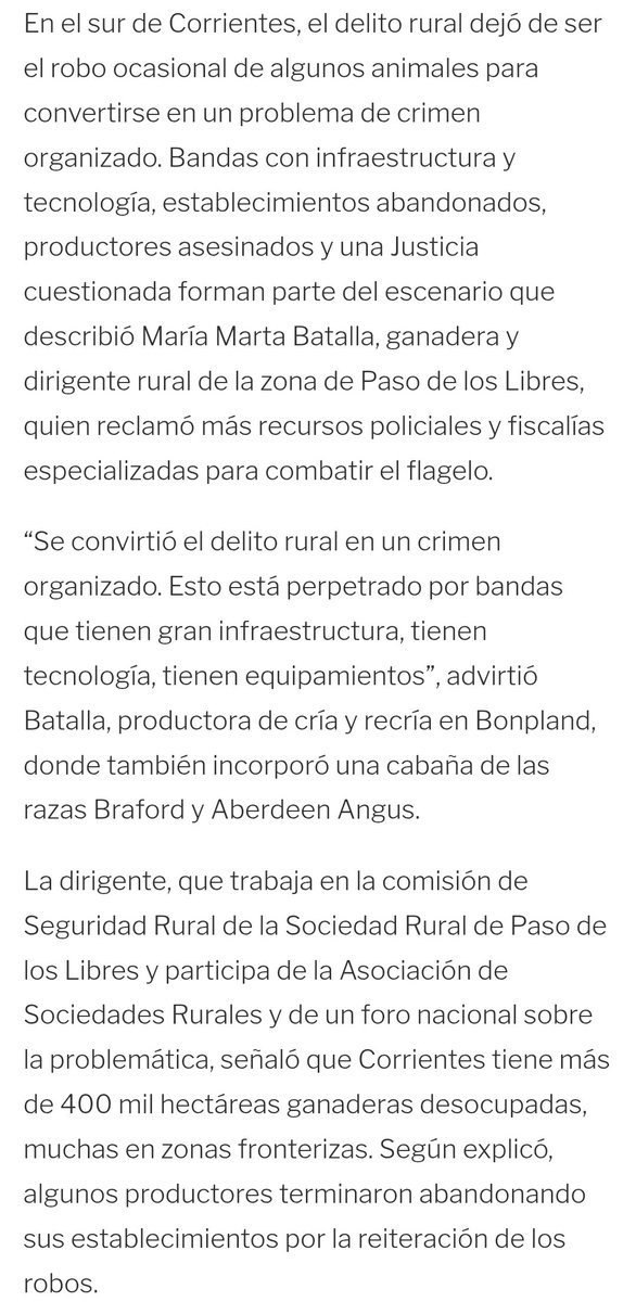 BiondiniCesar's tweet photo. Denuncian que en Corrientes las zonas rurales están siendo atacadas por bandas criminales muy bien organizadas que están expulsando a los productores. 400.000 hectáreas ya fueron abandonadas por la inseguridad.
No hay policías ni Poder Judicial presentes, es tierra de nadie.
Así también se pierde soberanía.