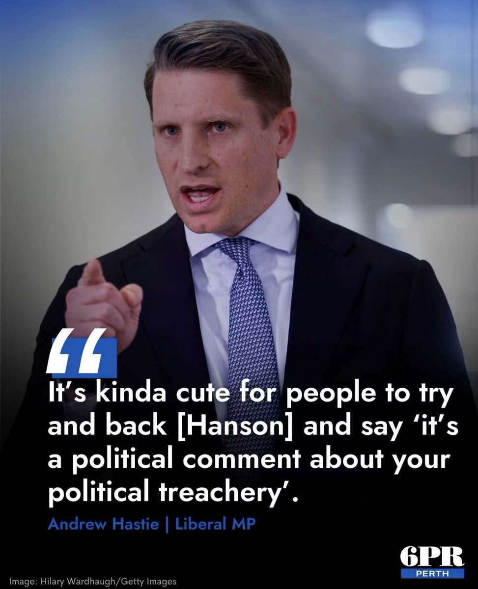 KatyKray73's tweet photo. Andrew Hastie says he texted Barnaby Joyce that if One Nation keeps attacking him, he’ll “go all the way.”

Relax, Hastie. You made your bed. You called Labor’s hate speech laws an attack on freedom of conscience, speech and religion, and said you would vote against them. Then the bill was narrowed, Sussan Ley cut a deal, and you voted for it anyway.

People who took you at your word called that a backflip. Instead of owning the trade-off, you turned on them. Now you are picking a fight with One Nation and framing criticism as an attack you have to win. 

You chose the vote. Live with it.