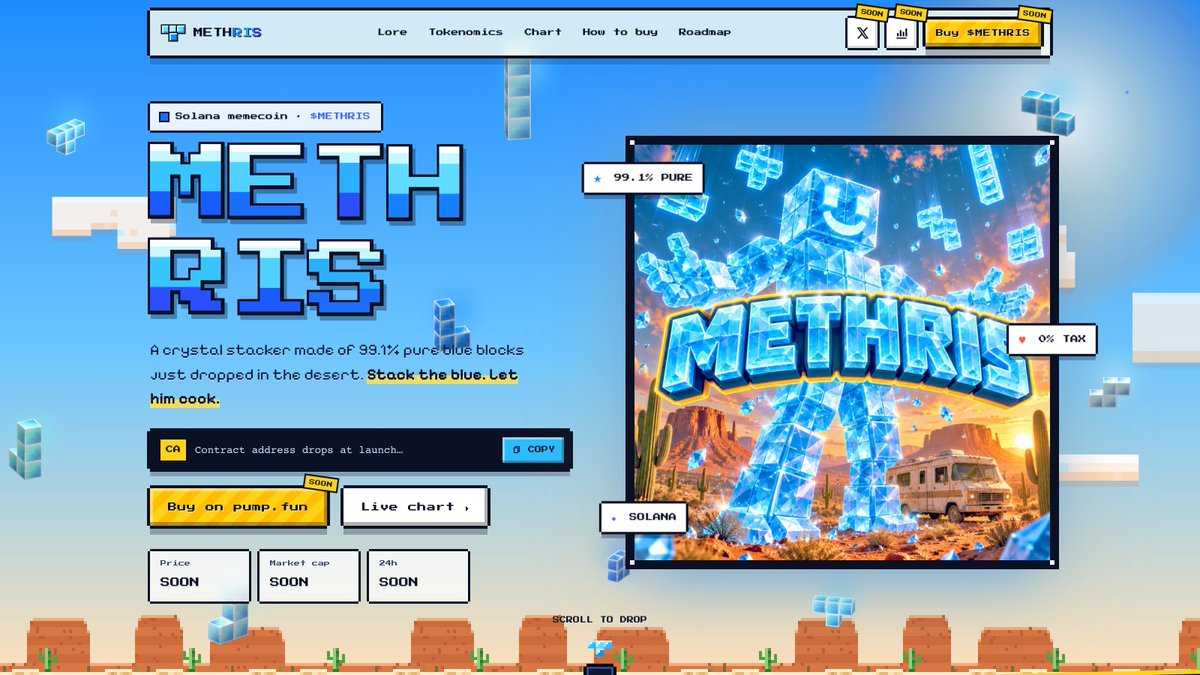 MethrisSolana's tweet photo. the methris site is up, every block on it falls, spins and clears so go poke around a bit. 

https://t.co/3en12E6092 https://t.co/lkqcIqJo6A