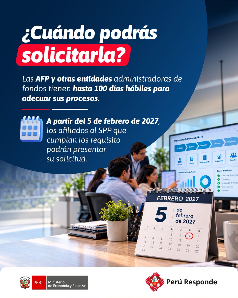 MEF_Peru's tweet photo. 💡 ¿Qué cambia para los afiliados al Sistema Privado de Pensiones con la reforma previsional?

El Gobierno publicó el reglamento operativo que establece las condiciones y el procedimiento para acceder a una pensión mínima o proporcional dentro del Pilar Semicontributivo.

👉 Te contamos cómo funcionan y cuándo podrán solicitarse.
