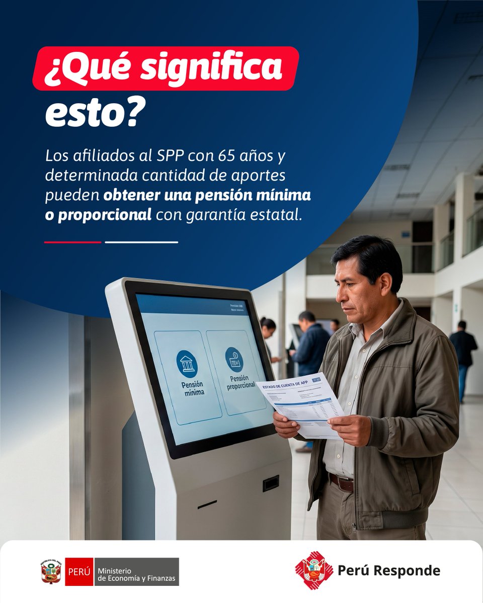 MEF_Peru's tweet photo. 💡 ¿Qué cambia para los afiliados al Sistema Privado de Pensiones con la reforma previsional?

El Gobierno publicó el reglamento operativo que establece las condiciones y el procedimiento para acceder a una pensión mínima o proporcional dentro del Pilar Semicontributivo.

👉 Te contamos cómo funcionan y cuándo podrán solicitarse.