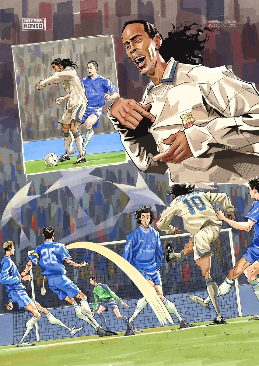 artsbynonso's tweet photo. Ronaldinho 🪄 
UCL round of 16, 2005 https://t.co/0gJTEKeJdX