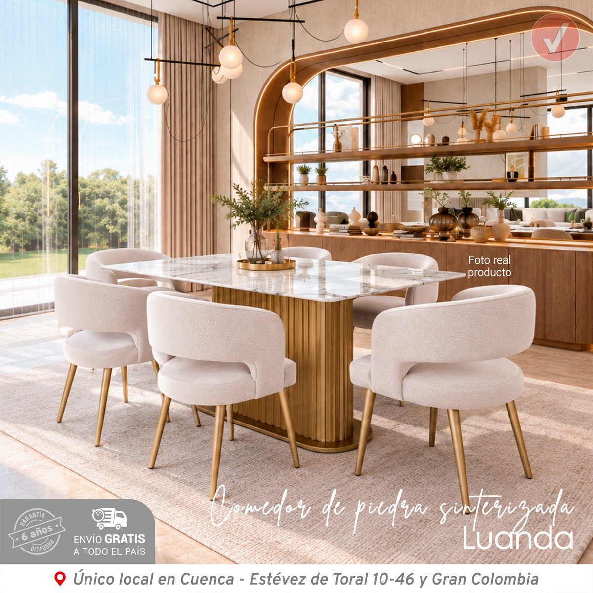 m_veravazquez's tweet photo. Transforma tu hogar con el elegante comedor de piedra sinterizada Luanda, diseñado con un sofisticado tablero estilo mármol, estructura dorada y sillas acolchadas para disfrutar cada comida con el máximo confort.

📲 Llámanos o escríbenos al 0962787166 https://t.co/7uSVKewAX7