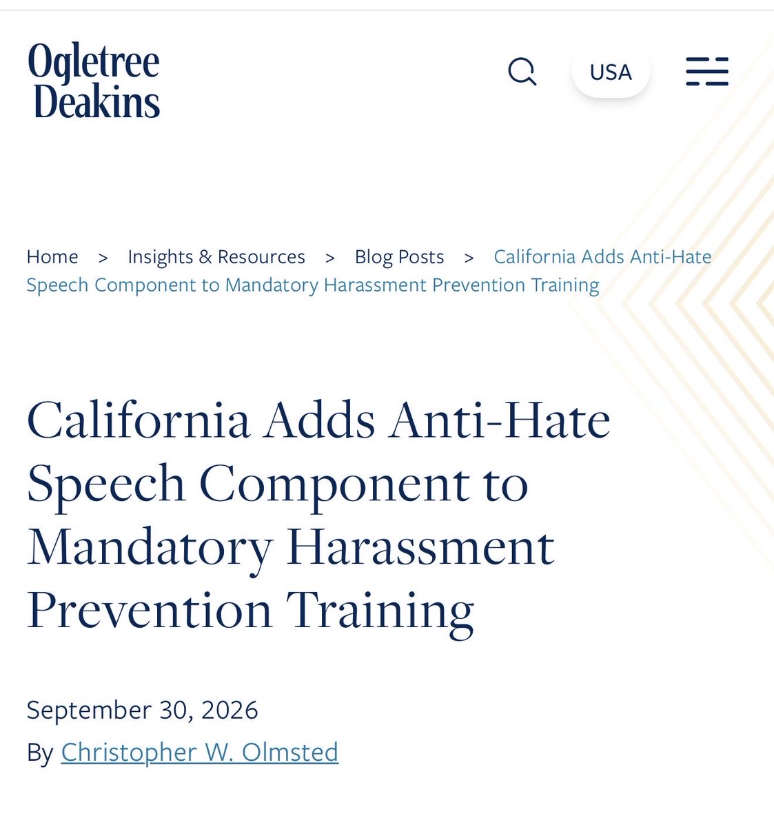KevinWelchCEO's tweet photo. California workers: your required harassment training is getting a new section.

AB 1803, signed Sept. 27, adds anti-hate speech content starting Jan. 1, 2028, for employers with 5+ employees.

No extra hours or separate course, but the law doesn't define "hate speech."  

Employers: Make sure you have an HR partner to help guide you.