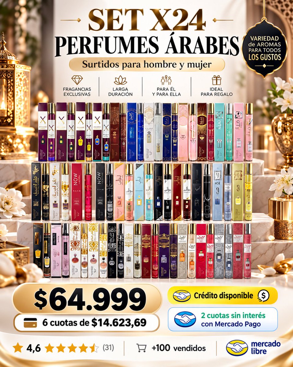 ofertaaltoque's tweet photo. ✨ 24 PERFUMES ÁRABES EN UN SOLO SET

🔗 https://t.co/U7TFTxfAkB

🔥 Set x24 perfumes árabes surtidos 35 ml
💰 $64.999
💳 6 cuotas de $14.623,69
💚 2 cuotas sin interés con Mercado Pago
✅ Para hombre y mujer
✅ Gran variedad de aromas
✅ Ideal para regalar
✅ Perfecto para probar distintas fragancias
✅ Más de 100 vendidos
Una caja, 24 opciones y un perfume para cada momento.