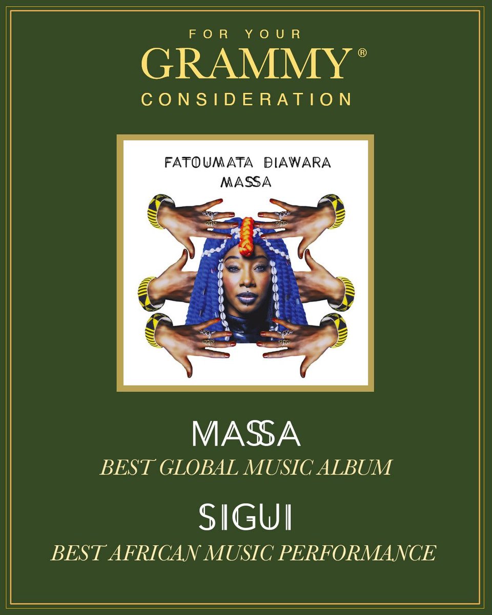 _culture_nerds's tweet photo. Fatoumata Diawara is making her Grammy play! 🇲🇱🏆 

The Malian singer-songwriter has submitted her album MASSA for Best Global Music Album and “SIGUI” for Best African Music Performance for consideration at the upcoming Grammy Awards. https://t.co/JwxFmsCfho