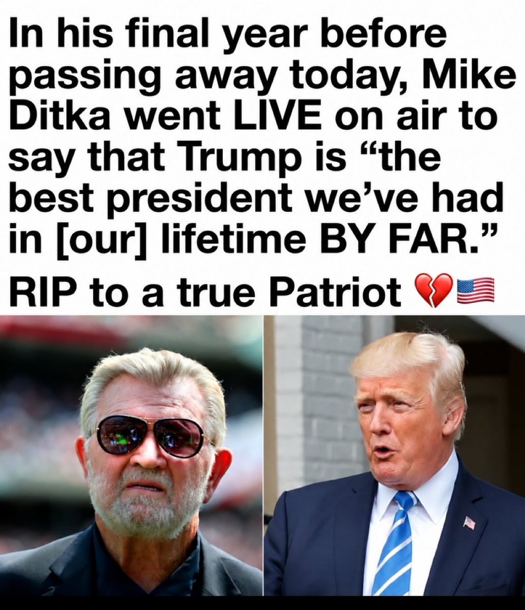 LoryReport_bkp's tweet photo. A true patriot who wasn’t afraid to speak his mind.

Do you agree with Mike Ditka’s take on Trump? 

YES or NO? https://t.co/Ri6UBWCteD