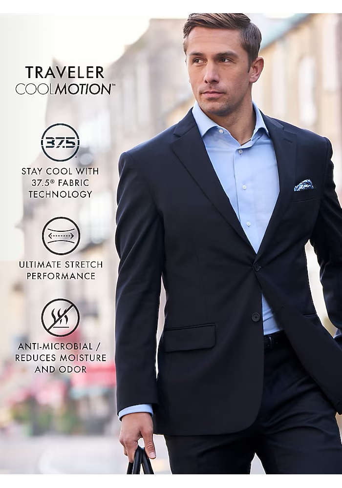 dieworkwear's tweet photo. Trump's suit appears to be part of Jos. A. Bank's Traveler line. The suit is listed as having been made abroad using a wool-polyester-spandex blend. The company describes it as having the "ultimate stretch" and was designed to minimize body odor. https://t.co/Vg9Ps5PuNQ