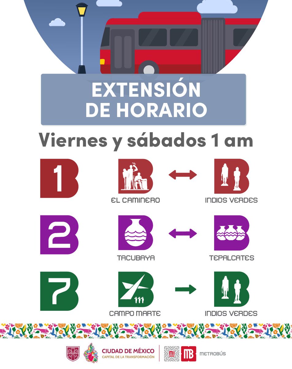 MetrobusCDMX's tweet photo. De noche por la ciudaaad es más facil andar🌙🌃

Metrobús extiende el horario de las Líneas 1, 2 y 7 los viernes y sábados hasta la 1:00 a.m.

¡Más y mejor movilidad! 🙌

https://t.co/C0zMyUkqFx https://t.co/H8C3zOqnaN