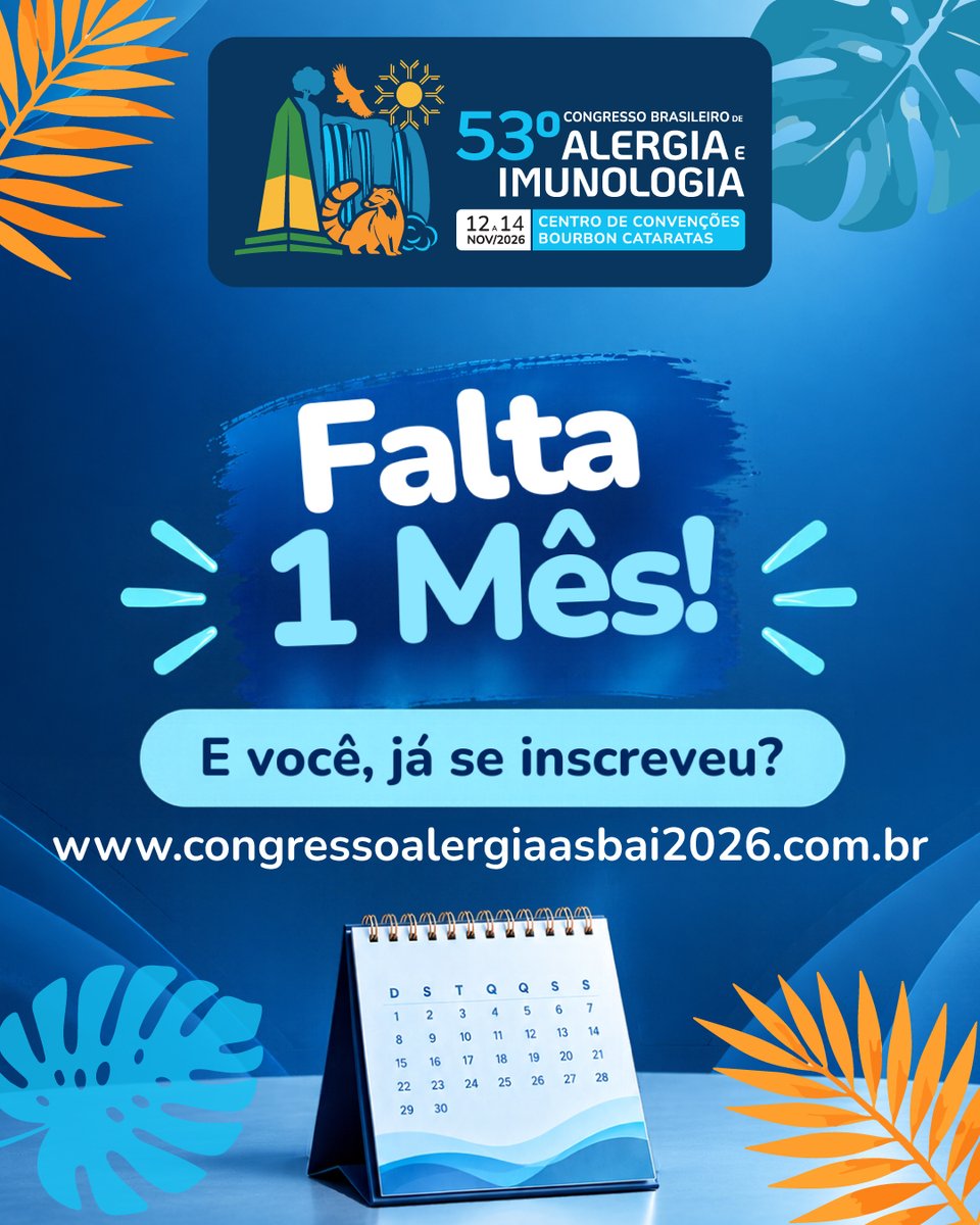 ASBAI_alergia's tweet photo. Falta 1 mês para o 53º Congresso Brasileiro de Alergia e Imunologia.

As inscrições estão terminando: https://t.co/0Z57nBJenl

Responsável técnica: Fátima Rodrigues Fernandes

#CongressoAlergia2026 #Alergia #Imunologia #SCAI #ASBAI https://t.co/4EuM78vsj1