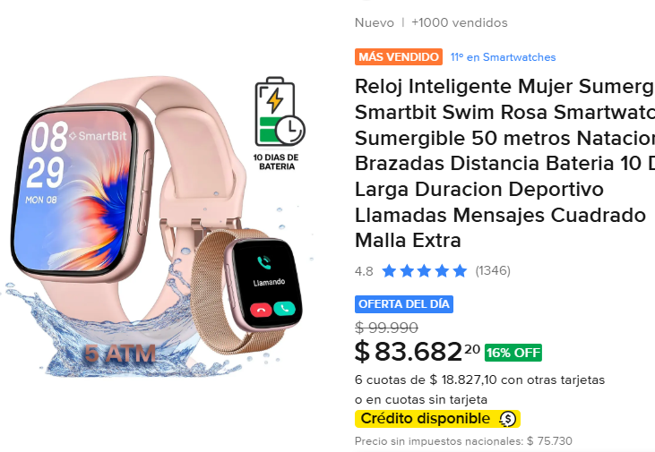 ofertaaltoque's tweet photo. ⌚ TECNOLOGÍA Y ESTILO PARA LLEVAR TODO EN LA MUÑECA

🔗 https://t.co/mDYMANP5nK

🌸 Smartwatch Smartbit Swim Rosa
💥 16% OFF
💰 $83.682,20
💳 6 cuotas de $18.827,10
✅ Sumergible hasta 50 m
✅ Hasta 10 días de batería
✅ Llamadas y mensajes
✅ Funciones deportivas
✅ Incluye malla extra
✅ Más de 1.000 vendidos
⭐ 4,8/5
Ideal para entrenar, salir y mantenerte conectada todo el día.