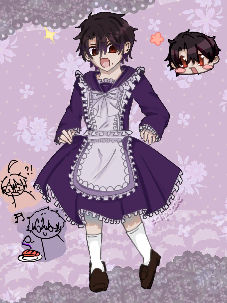 Leeveeclipse's tweet photo. 💉Takahashi in a maid dress! I saw the yohaji maid cafe merch drop and couldn’t help myself… 
#yohaji  #よはじFA #妖はじFA #妖はじ https://t.co/iEzYX4AjGa
