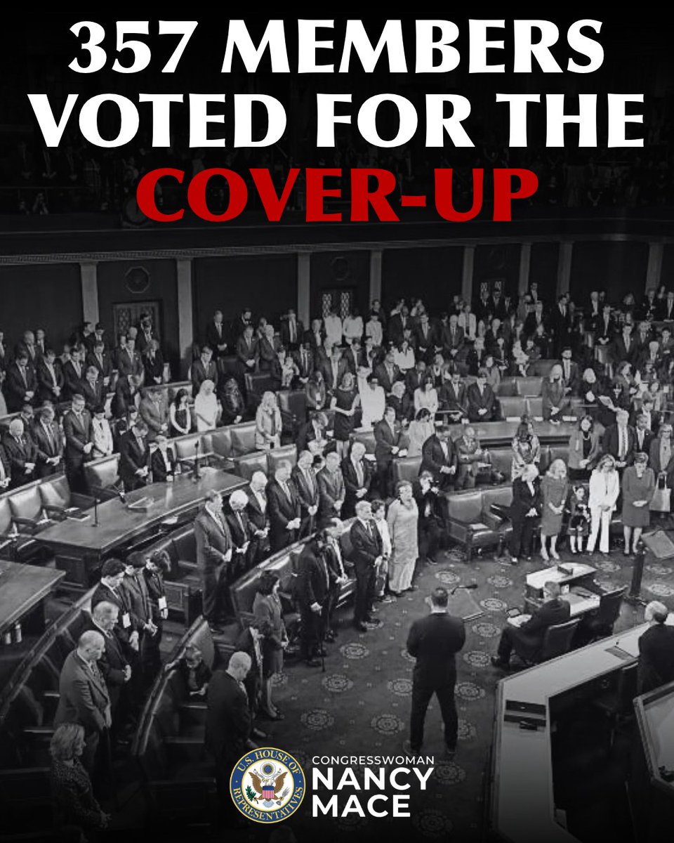 RepNancyMace's tweet photo. 357 Members of Congress, Republicans and Democrats, voted against making congressional sexual harassment and misconduct records public. They voted to protect themselves and their friends.

We took it a step further, introducing a motion to subpoena Congress's sexual harassment slush fund records to uncover exactly how much of YOUR tax dollars were spent covering up misconduct by Members of Congress.

Congress doesn't get to hide misconduct, bury the names, or use taxpayer money to make complaints disappear.

HOLD THE LINE.