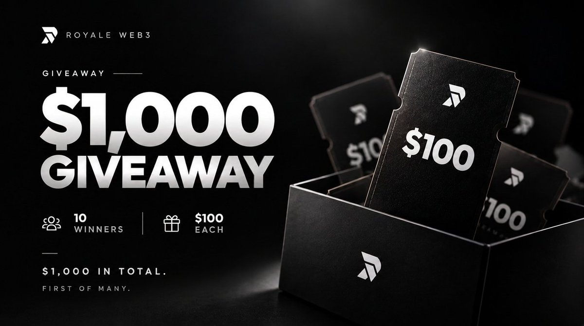 RoyaleWeb3's tweet photo. The first of many.

10 lucky winners will receive $100 each.

All you need to do is sign up on our website.

Open to everyone.

https://t.co/BGX1WqiMPf https://t.co/G2I5PgWWEh