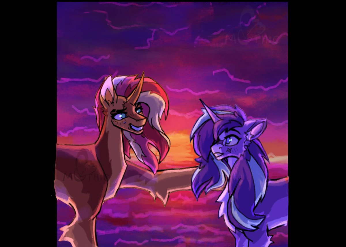 MothicDaze's tweet photo. Shoulder touch (they are both stupid)
AU Sunset: Eventide Flame
AU Starlight: Astra Luminesce
#mlpg4 #mlpredesign #ponyart https://t.co/UEU83Sv3Te