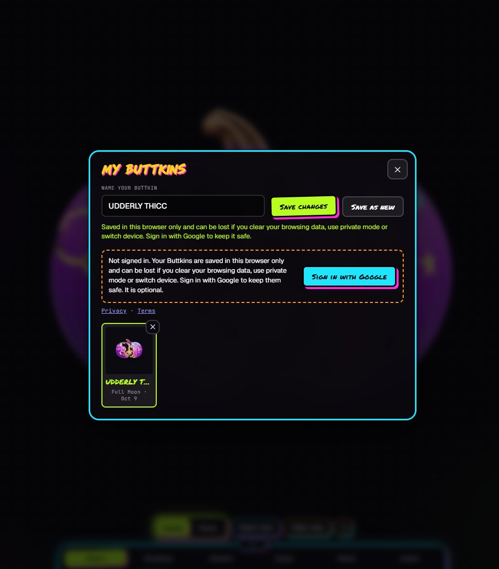 ButtoberFest's tweet photo. Buttkin Studio just got another upgrade. 

You can now save your Buttkin creations and come back to them later.

Because great cheeks deserve to be remembered.

#Buttoberfest #Buttober 🍑🎃 https://t.co/TbZ59k0EmM