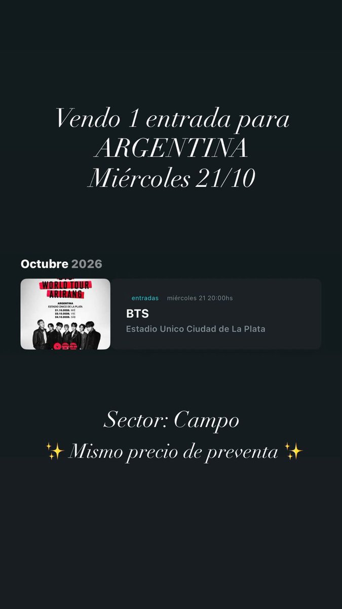 Winnloverr's tweet photo. holis estoy vendiendo mi entrada de BTS para argentina💜 https://t.co/lIJ5lGDNQ8