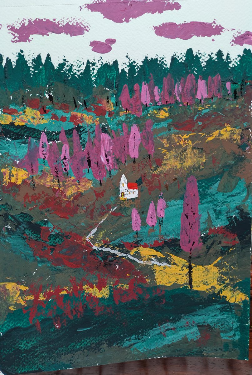 EaQtz6's tweet photo. ＃artwork
＃art 
#絵、
＃心象風景画
＃Gouache
＃paintig

🎨朝も夜も冷え込むようになり、秋がますます近づいてきた https://t.co/V59ASeubGU