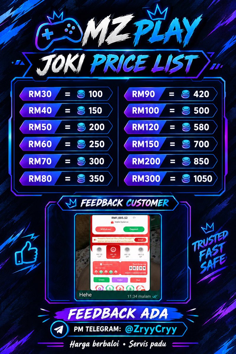 cctvwiering's tweet photo. https://t.co/dTIODCjQWL
JOKI MZ PLAY BERMODALKAN MINIMUM 30 RM BOLEH DAPAT 100
FEEDBACK ADA
#viral 
#fyp 
#duit https://t.co/G3p2GvtfLK