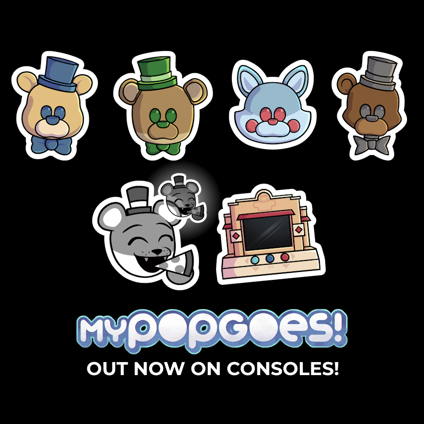 POPGOESdev's tweet photo. IMPORTANT: Starting today (9th October 2026), and for the next couple of months, artists who are featured in the Fanart Showcase will be given a free code for myPOPGOES on consoles (for their platform of choice)! You can use this yourself or give it to a friend. So please, if you are featured, DM me on Twitter and we can sort it out!

To celebrate the release of myPOPGOES on consoles, I am reactivating a BUNCH of relevant Game Jolt stickers.

This week, you'll be able to collect Micro Freddy, Micro Popgoes, Micro Candy, Micro Ignited Freddy, the myPOPGOES Toy, as well as myPOPGOES Pizza (and its special rare variant, if you manage to catch it!)

Link to GJ post: https://t.co/jUiigMKxGY
