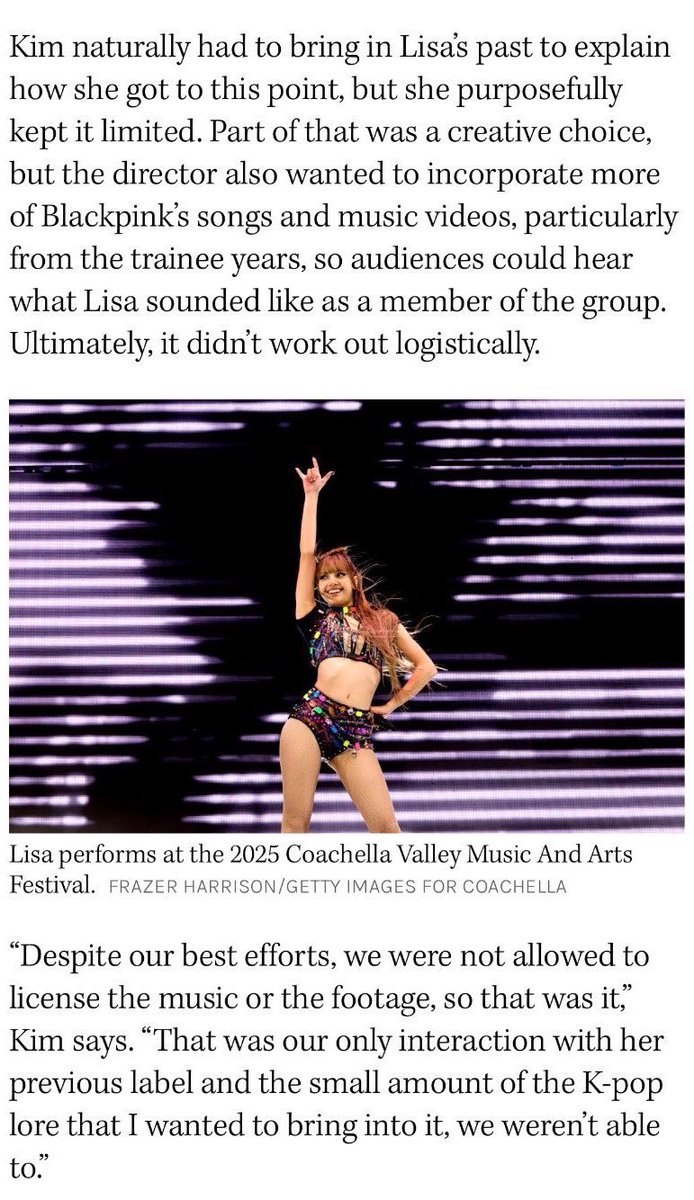 wonderpuiz's tweet photo. Sue Kim ต้องการนำเสนอเพลงและมิวสิกวิดีโอของ BLACKPINK ในสารคดี Always Lalisa ให้มากขึ้น โดยเฉพาะอย่างยิ่งในช่วงที่ลิซ่าเป็นเด็กฝึกหัด เพื่อแสดงให้เห็นถึงบทบาทในฐานะสมาชิกวง ถึงแม้จะพยายามอย่างเต็มที่แล้ว แต่เราก็ไม่ได้รับอนุญาตให้ใช้ลิขสิทธิ์เพลงหรือฟุตเทจ ดังนั้นเรื่องราวเกี่ยวกับเคป็อปบางอย่างที่อยากจะใส่เข้าไปก็ไม่ได้ถูกรวมอยู่ในสารคดี