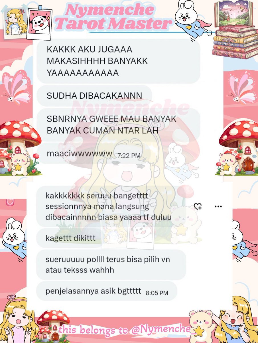 Nymenche_'s tweet photo. Morning ⏰ tarot open! 🪉🪃 Murmer, fast, vn/text, short non AI 💭👼🏻  order fast DM 💳🪙QRIS ada ya 🙂‍↕️😌#zonauang #zonajajan https://t.co/O4j2m7AntJ