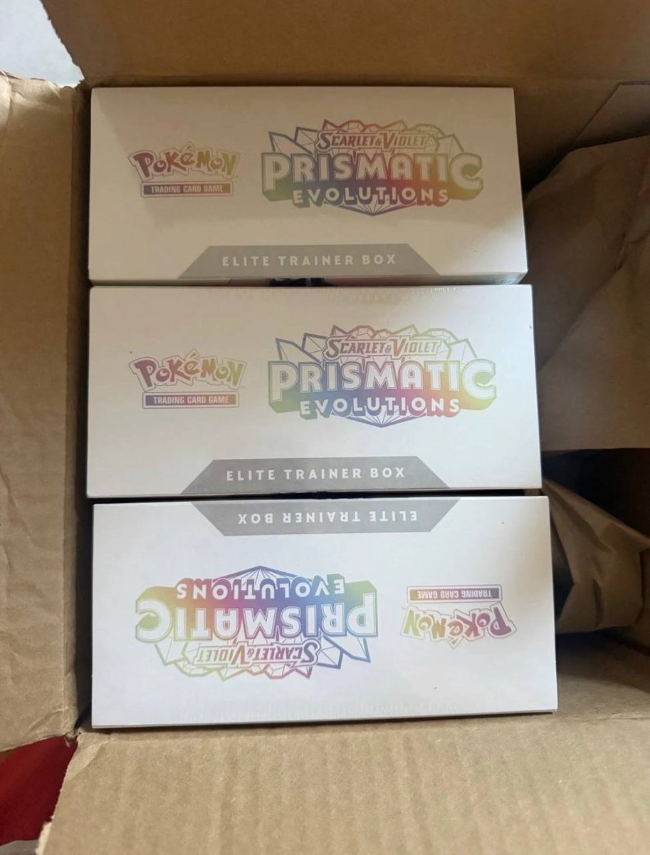 Davetcg7's tweet photo. Prismatic evolution ETB $90 each 
   #pokemonㅤㅤㅤ https://t.co/Us3PLCBiA0