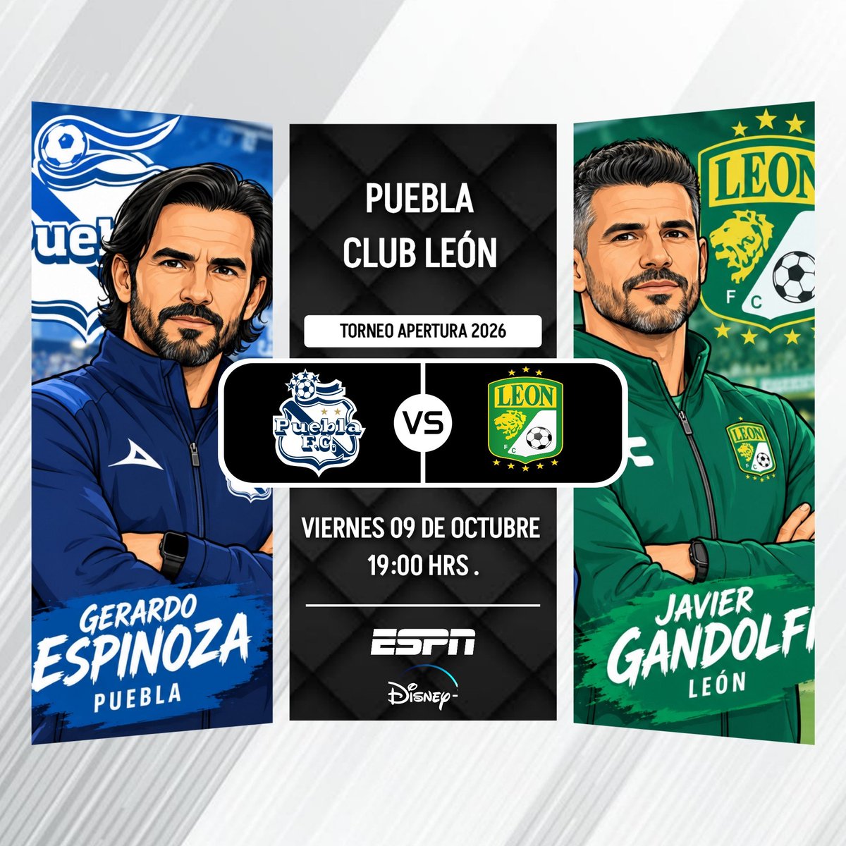 ArenaSports_MX's tweet photo. 🔰 #Jornada11 | Puebla v León 

Viernes 09 de Octubre 
⏱️ | 19:00 Hrs 🇲🇽 
📺 | @ESPNmx
📺 | @DisneyPlus
🎙️ | @Yisus74
🎙️ | @MARIOCARRILLOY2
#LigaBBVAMX 🇲🇽 https://t.co/9wihkjw7af