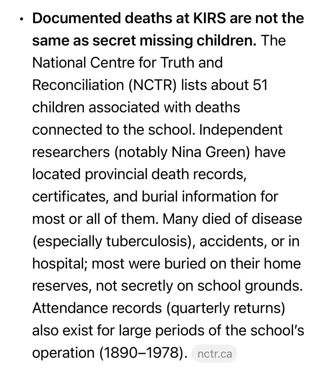 MarcScottEmery's tweet photo. The Kamloops Indian Residential School was operating from 1890 to 1978, 88 years - not one child was ever unaccounted for. Ever. 88 years, no child reported missing, letting alone murdered!

No aboriginal tribes in British Columbia are claiming they can name any one child who went missing or is unaccounted for in the entire 88 years the KIR school operated.