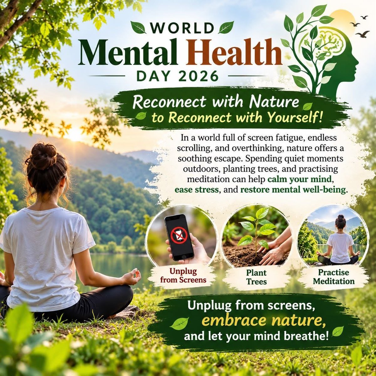 _GuDDu_017's tweet photo. A peaceful mind is the foundation of a happy life! 💚 This #WorldMentalHealthDay, let’s embrace Meditation and Pranayam, as emphasized by Saint Gurmeet Ram Rahim Singh Ji, to nurture positivity, inner peace and mental well-being. 🙏

#WorldMentalHealthDay2026 https://t.co/WTrgU5T4qr
