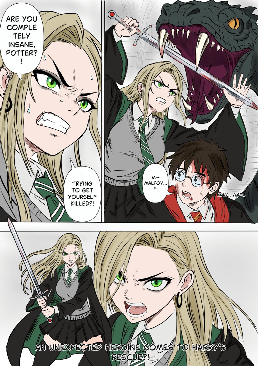 NightlyNeko's tweet photo. I had fun drawing the female Draco so here's one for the fans.. my favorite was definitely the chamber of secrets 🐍
#Malfoy #Malfoid #マルフォイド #HarryPotter https://t.co/Vwwl6Ju0kl