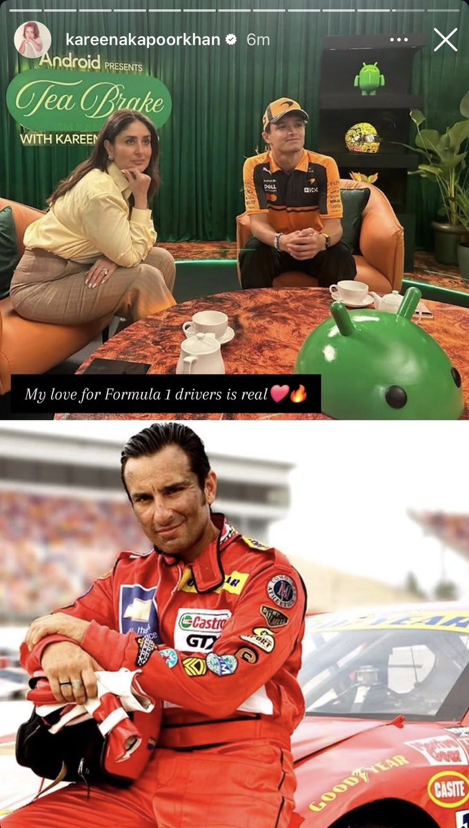 filmfare's tweet photo. #KareenaKapoorKhan meets F1 star Lando Norris and reminisces #SaifAliKhan’s racing character. 🏎️✨ 

#Celebs https://t.co/IHAkIKuQ4N