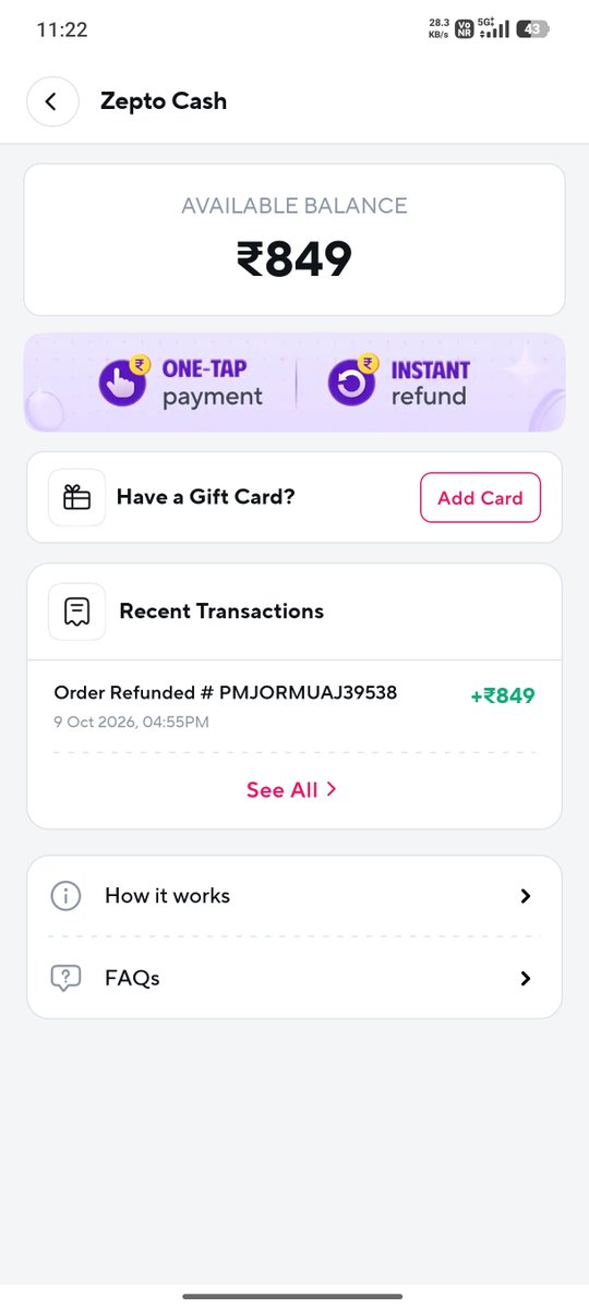 devsaurabh1008's tweet photo. @ZeptoNow @ZeptoNow Disappointed with the support experience. For Order PMJORMUAJ39538, I paid ₹849 via UPI and after returning the item, the refund was issued as Zepto Cash. I want the refund back to my original payment source. Multiple support chats have been closed without a solution. https://t.co/zDuWmg9f6x