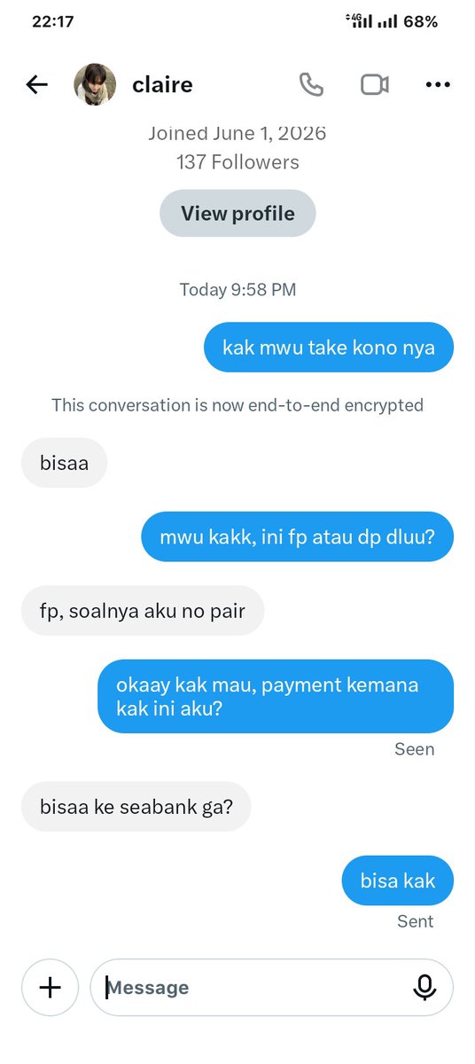 abelberbinar's tweet photo. hell nah got scam for 2nd this month :) 😞😞😞 guys be careful sama acc ini, dia waktu itu bikin twit os torriden dan aku udh tf uang fullpay. hari ini aku cek acc aku udh di block dan dia ganti usn. semoga kualat ya kak nipu2 orang🤗 https://t.co/zt5Dyrupj0