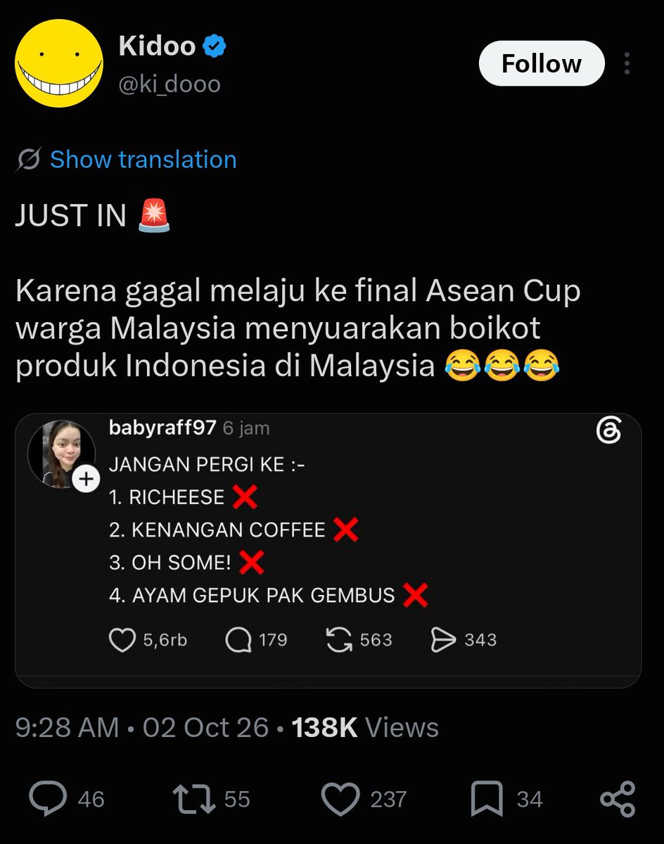 Mioka_Hanako's tweet photo. LMAO its so funny when they thought we did the boycott things because of BALL🤣🤣 I wonder where they got all this confident🤣 I'm dying that they believe the reason we boycott them just because they won football match and NOT BECAUSE OF THEIR PROBLEMATIC PEOPLE🤣🤣 https://t.co/cYqnCemCMH