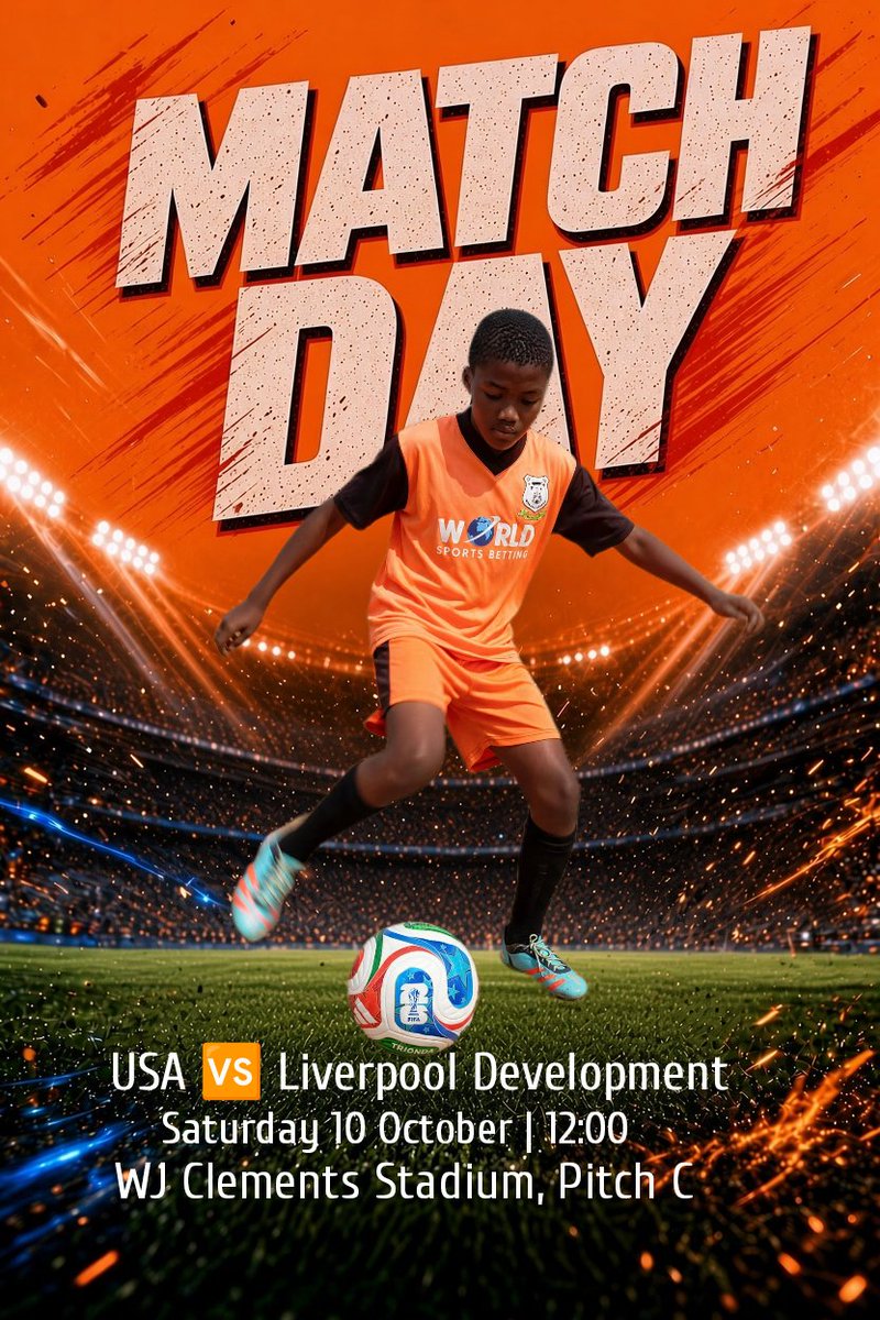 development_fc's tweet photo. Match Day 📢

🏆 BCFA Juniors League
⚽ USA VS Liverpool Development
👕 Under-15
📅 Saturday 10 October 2026
🏟️ WJ Clements Stadium, Pitch C
⏰ 12h00 Kick off

#BCFAJuniorsLeague #OrangeForever #TeamyoDumo https://t.co/aMnlwnHwP7