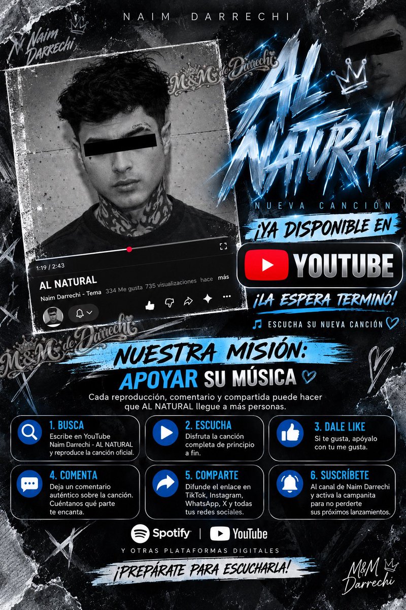 MiiaaD28's tweet photo. 🎶💙 ¡LA ESPERA TERMINÓ!

🔥 AL NATURAL – NAIM DARRECHI 🔥

▶️ ¡YA DISPONIBLE EN YOUTUBE!

🎧 Escúchala completa, dale LIKE 👍🏻, deja tu comentario 💬 y compártela. 🚀

💙 ¡UNIDOS HAGAMOS QUE SU MÚSICA LLEGUE A TODOS LOS RINCONES DEL MUNDO! 🌎

#NaimDarrechi #AlNatural #ParaTi https://t.co/DgoLuW1S3K