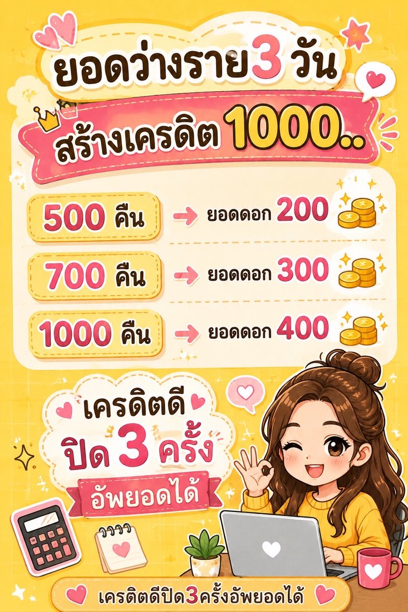 mumnua's tweet photo. ราย3วันทักมาเลยยย #กู้รายวัน #เงินกู้ https://t.co/osNeXNptSy