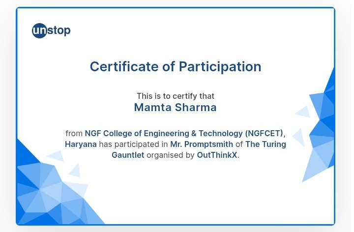 Mamta_sharma6's tweet photo. Happy to share ๐ธ๐ฏ
Mamta Sharma Unstop
#Unstop #MamtaSharma #Participation https://t.co/8gkDyyaY2P